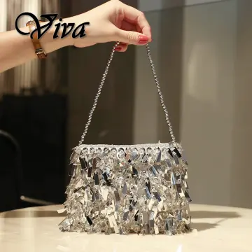 Handle Rhinestones Evening Clutch Bag silver Shiny Crystal Dinner Part in  2023
