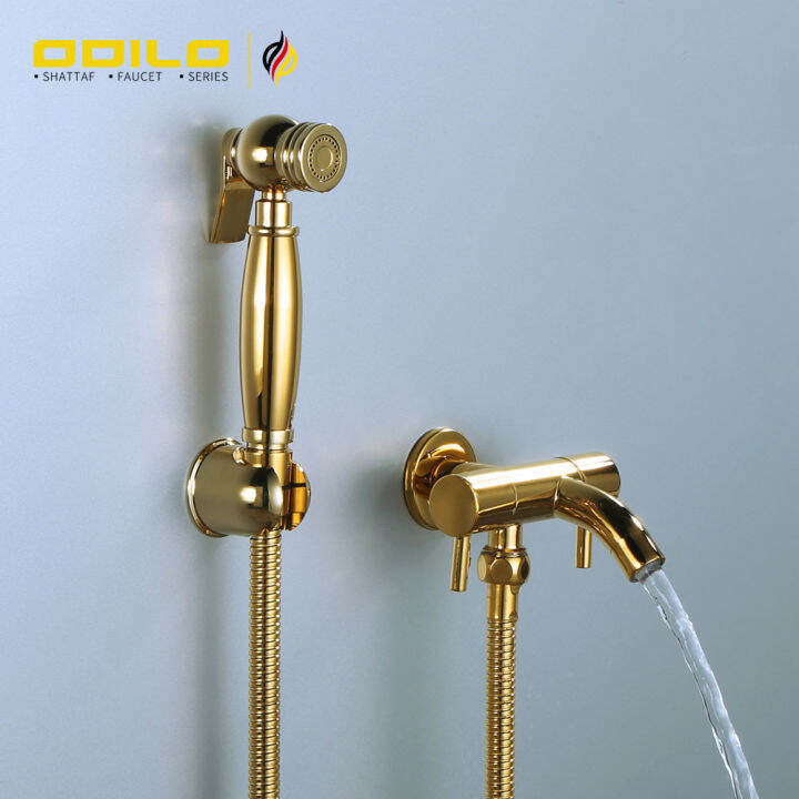 Odilo Brass Bathroom Golden Toilet Bidet Spray Shattaf Set Golden Handheld Shower Cleaning Mop 5896