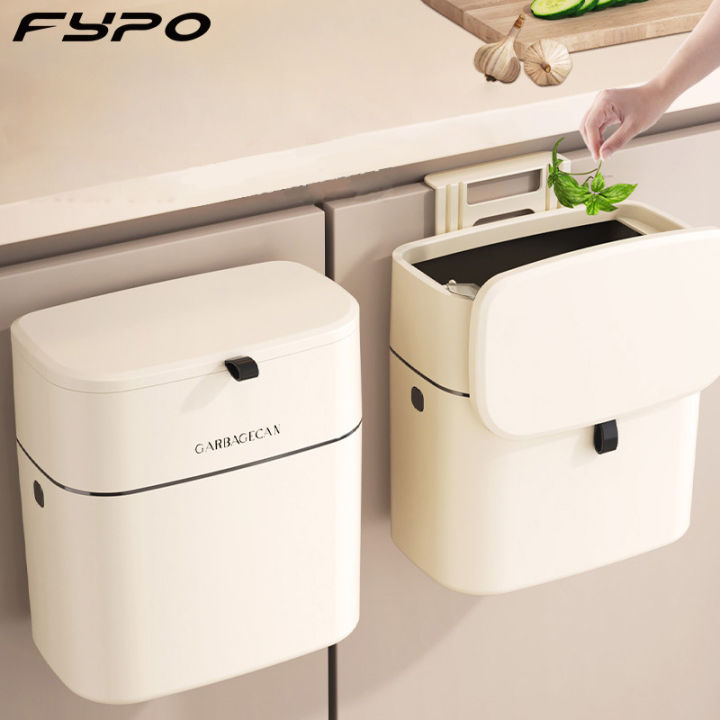 Fypo 10L Wall Mounted Hanging Trash Bin Cabinet Door Recycling Bins ...