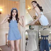 Nudeaholic ?? 1006 Dress&amp;jump denim เดรสยีนส์ผูกหลังงานน่ารักมาก ตรงคอผูกได้2แบบใส่ง่าย