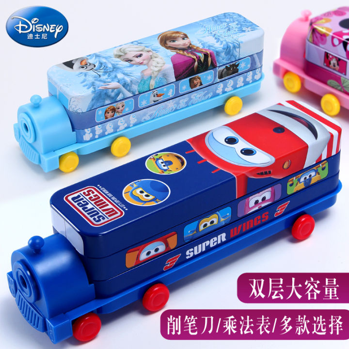 Disney Stationery Box Male Primary School Student Children Pencil Case  Female Kindergarten Multi-Functional Creative Cute Cartoon Pencil Case Car  Train Shape Double-Layer Tinplate Leather Box Simple Large Capacity  Two-Layer | Lazada