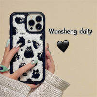 Wansheng เคสโทรศัพท์มือถือลายลูกแมวลูกแมวสีดำปักลายขนฟูๆสำหรับฤดูใบไม้ร่วงและฤดูหนาว iphone13promax iPhone 15เคสนิ่มซิลิโคนกันกระแทกไอเดียสร้างสรรค์ดูมีระดับแบบน่ารักสำหรับผู้หญิงแบบใหม่11 14Pro 12 13PM