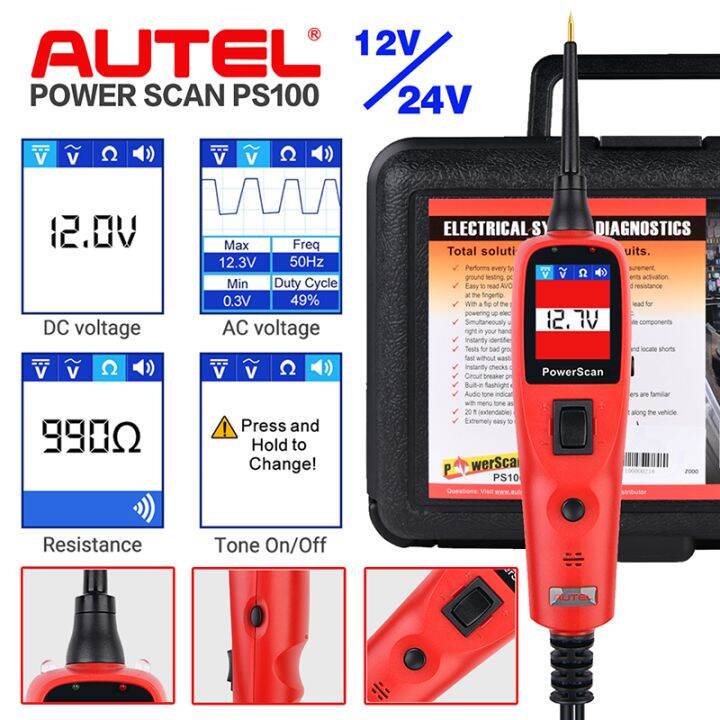 Autel Powerscan PS100 12V/24V Automotive Circuit Tester,Car Battery ...