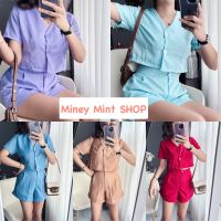 miniminey ❤️ ชุดเซ็ต2ชิ้น สีพื้น คอวี  เสื้อ+กางเกง❤️