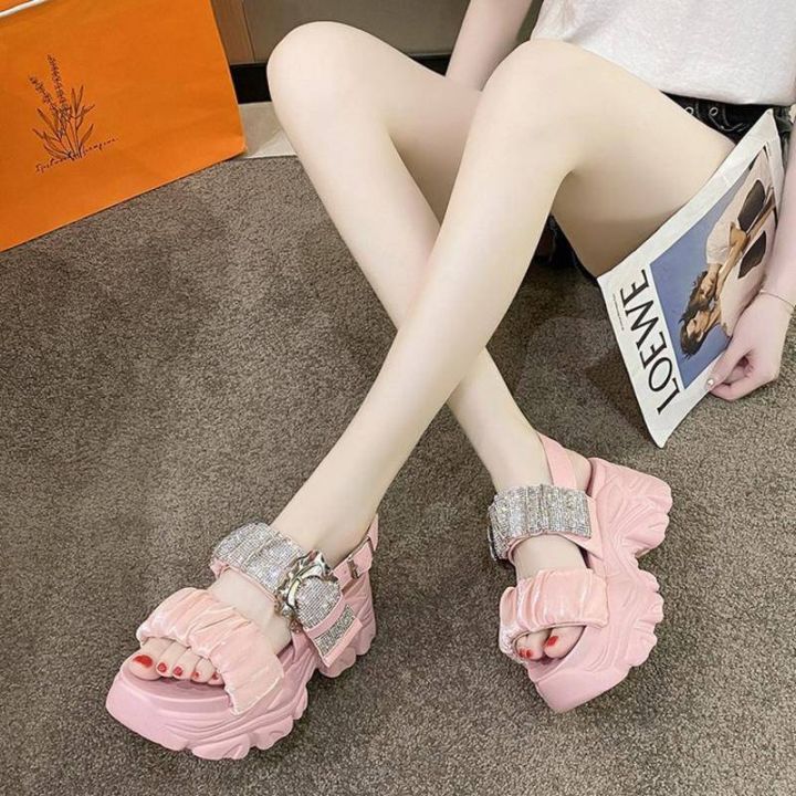 พร้อมส่ง-รองเท้าส้นตึก-รัดส้น-รองเท้ารัดส้น-รองเท้าแฟชั่น-สูง7-5cm-size35-39