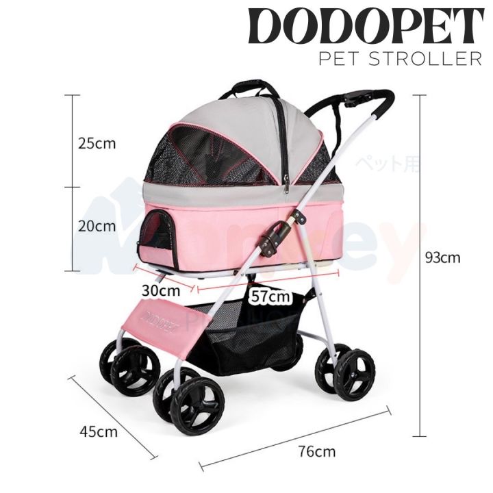 dodopet-stroller-รถเข็นสัตว์เลี้ยง-4-ล้อ-มือจับปรับได้-รถเข็น-carseat-แยกชิ้นส่วน-พับเก็บได้-รถเข็นแมว-สุนัข-รองรับน้ำหนักได้-40-kg