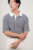 AMUSE J STRIPE POLO NAVY - เสื้อโปโลแขนสั้น