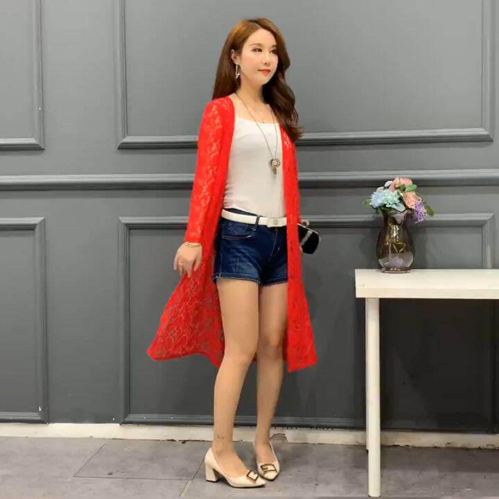 2021 Korean Floral Lace Women Sweater Cardigan Sheer Plus Size 5XL Solid Open Front Long Elegant