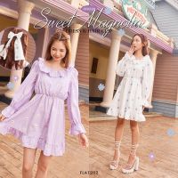 FLAT2112 FF0328 : SWEET MAGNOLIA DRESS &amp; HAIR CLIP เดรสสั้น เดรสระบาย เดรสมีซับใน เดรสลายดอก พร้อมกิ๊บโบว์ติดผม