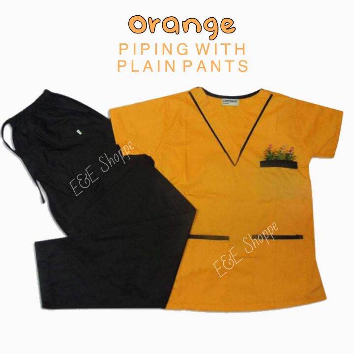 Scrub Suit Set Unisex Orange Piping With Noncargo Pants Lazada Ph 8859