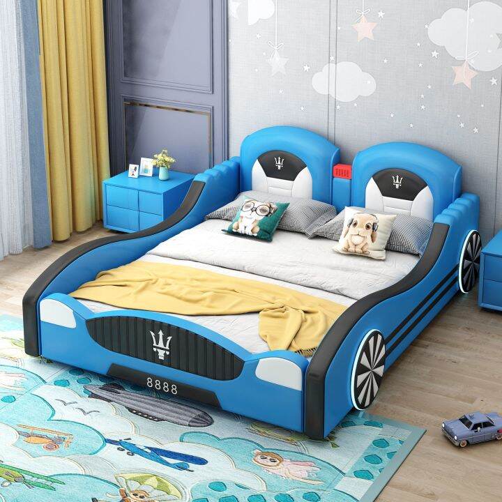 Solid Wood Children's Bed Boys' Sports Car Bed Net Red Creative Bed ...