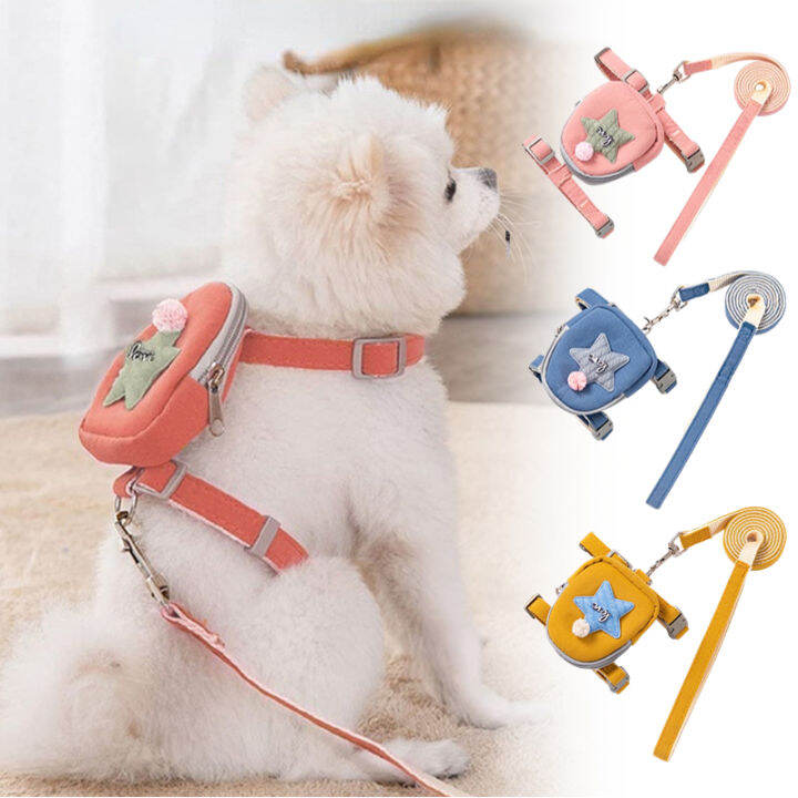 Adjustable Dog Harness with backpack Puppy Chest Vest Back with Leash ...