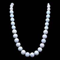 สร้อยคอ หินบลูเลซอาเกต เม็ดทรงกลม Blue Lace Agate Round Beads Necklace Handmade Gemstone Jewelry