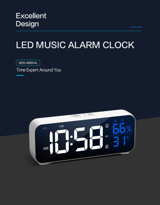 Music Alarm Clock Temperature Humidity Voice Control/Alaways On Table