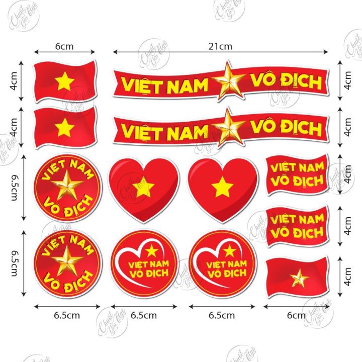 Bộ 13 sticker decal chống nước hình dán trái tim đỏ lá cờ đỏ sao ...