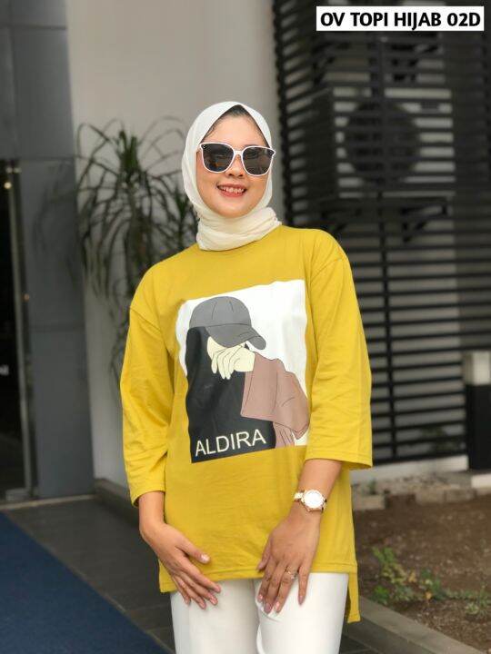 Kaos Aldira Oversize Belah Samping Atasan Wanita Terbaru Panjang ...