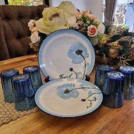 blue gumamela set (6pcs plate and 6pcs glass) | Lazada PH