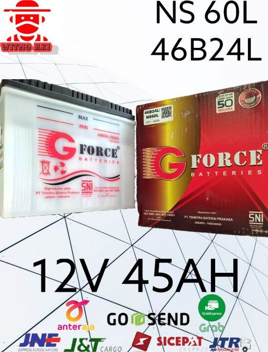 aki mobil daihatsu charade, classy, feroza ns60l 12v45ah g force basah