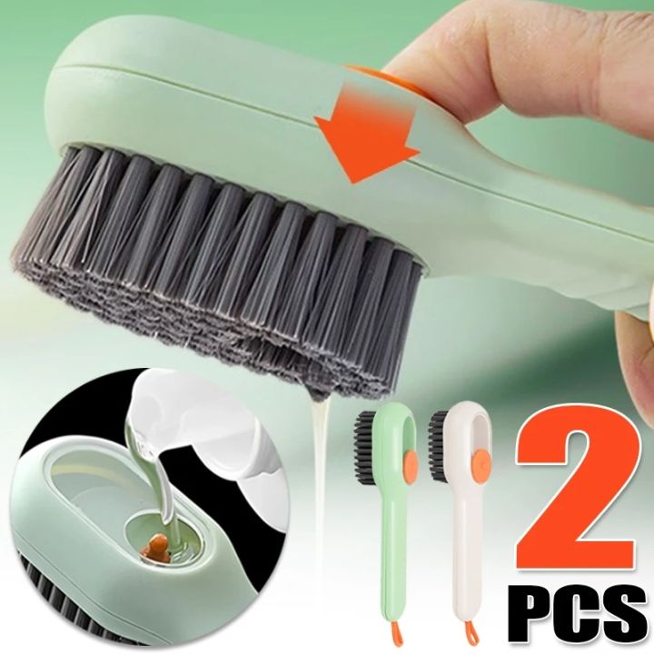 1pc Household Automatic Dispensing Shoe Brush Tool, Pressing-type  Liquid-dispensing Clothes Cleaning Brush With Multifunctional Liquid Adding