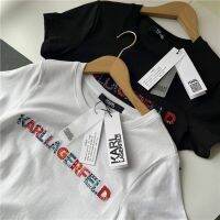 เสื้อยืดหญิง Karl Lagerfeld โลโก้ปัก เสื้อยืดคอกลม เสื้อแขนสั้น