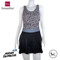 (Size S-XL) BSC Streamline ชุดว่ายน้ำหญิง ชุดติดกัน สีเทาดำ ด้านในกางเกง