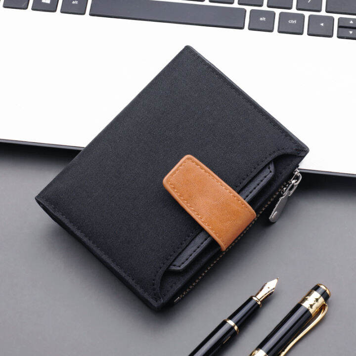 Canvas Wallet Men's Short Wallet with More than Zip-up Card Buttons ...