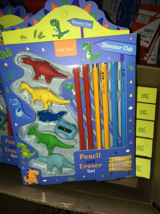 ดินสอไดโนเสาร์ Pencils and Eraser Set Little Tree Lazada.co.th