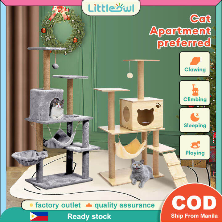 Premium Large Cat Tree House Wood Cat Condo Bed Scratcher House Cat ...