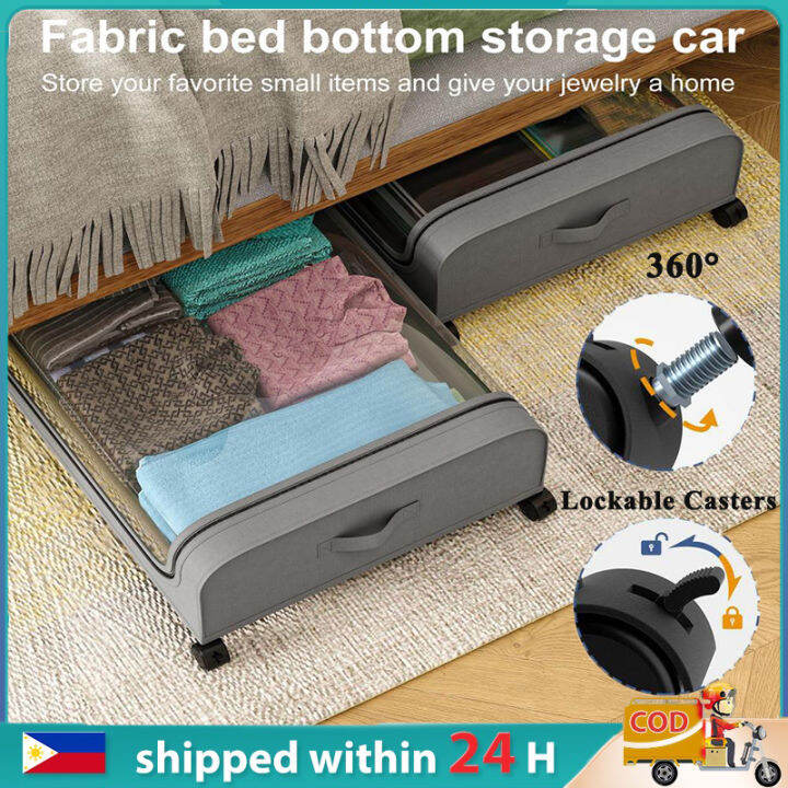 Under Bed Storage Box with Wheels Dustproof Cloth Storage Boxes with Transparent Lid for Books
