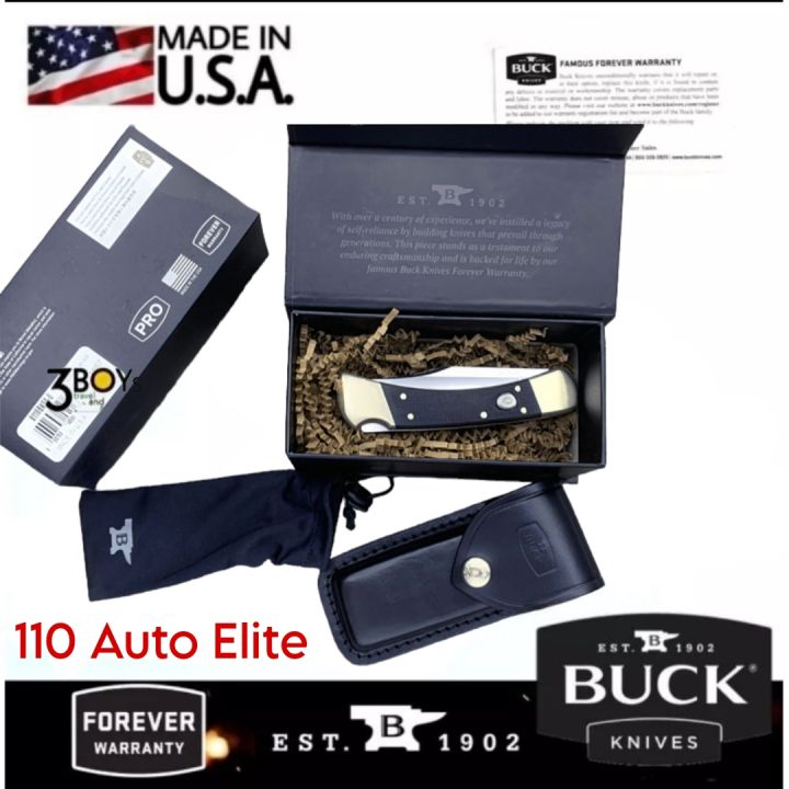 มีด-buck-รุ่น-110-auto-elite-ของแท้-ด้ามจับ-g10-ใบมีด-s30v-เปิดใบมีดได้รวดเร็วด้วยปุ่มกด-พร้อมซองหนัง-ผลิต-อเมริกา
