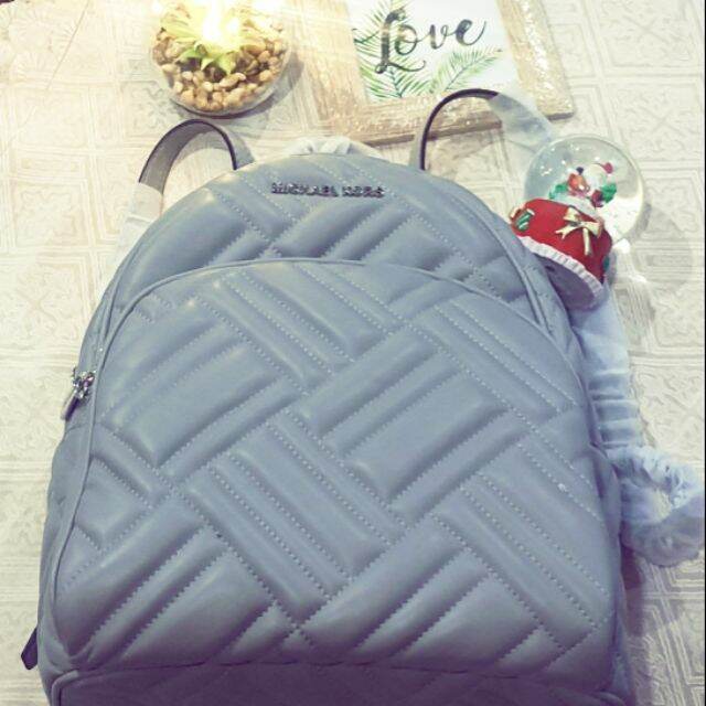 MICHAEL KORS Abbey quilted pearl grey backpack Lazada PH