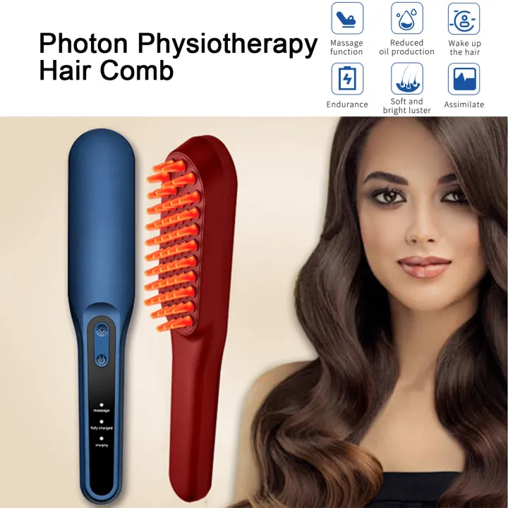 Electric Massage Comb Phototherapy Hair Regrowth Brush, Red Light Blue  Light Therapy Vibrations Scalp Massager Comb