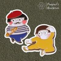 ʕ •ᴥ•ʔ ✿ พร้อมส่ง : เข็มกลัดเซ็ทคู่รักเด็กอ้วน | Chubby Kid Couple Enamel Brooch Pin Set.