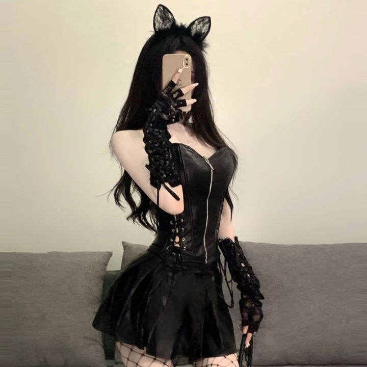 Sexy Dark Queen PU Leather Skirt Vest Cosplau Halloween Pure Desire ...