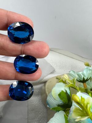 Blue Spinel lab  3 pieces 17x20 mm weight 74 carats