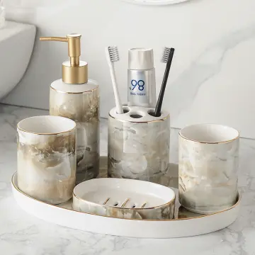 Nordic Golden Marble Toothbrush Holder Bathroom Decoration