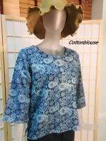 Cottonblouse D001 เสื้อฝ้ายเมืองพิมพ์ลาย คอกลม แขนสี่ส่วน แฟชั่นสไตส์วินเทจ