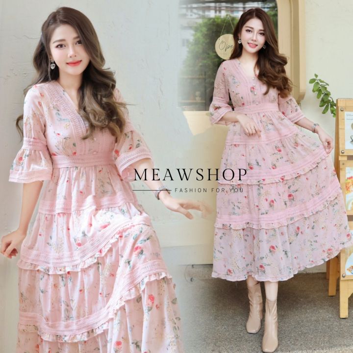 maxidress-สไตล์-วินเทจ-s-xl-เดรสลูกไม้-เดรสลายดอก-เดรสยาว-เดรสสีเหลือง-ชุดเพื่อนเจ้าสาว-ชุดไปทะเล-ชุดออกงาน-ชุดไปงาน-งานป้าย-patcha