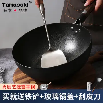 TAMASAKI Wok Pan with Lid Nonstick Woks and Stir-fry Pans Flat