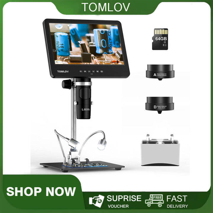 TOMLOV DM601 Triple Lens Digital Microscope, HDMI 7 Inch IPS Screen ...