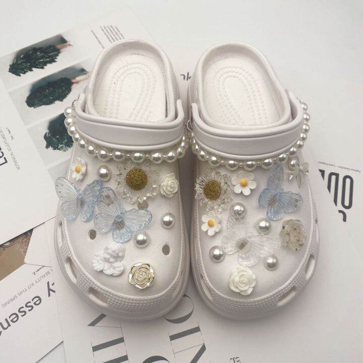 Crocs Jibbitz Charms Shoes Accessories Blue Butterfly Detachable Pearl ...