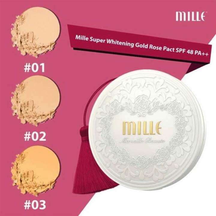 mille-แป้งสูตรไวท์เทนนิ่ง-super-whitening-gold-rose-pact-spf48-pa-11-g