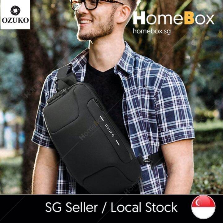 [HomeBox] 🇸🇬 OZUKO Men Crossbody Bag Anti Theft Chest Water Resistant With Lock Sling Shoulder