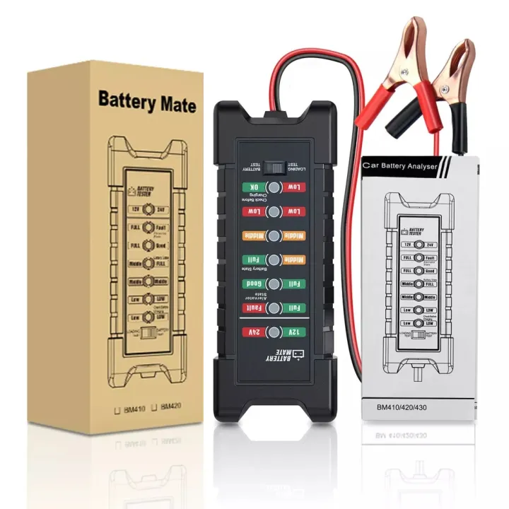 BM410 Car Battery Tester Vehicle 12V 24V Digital Detecor 7LED Lights Display Loading Test