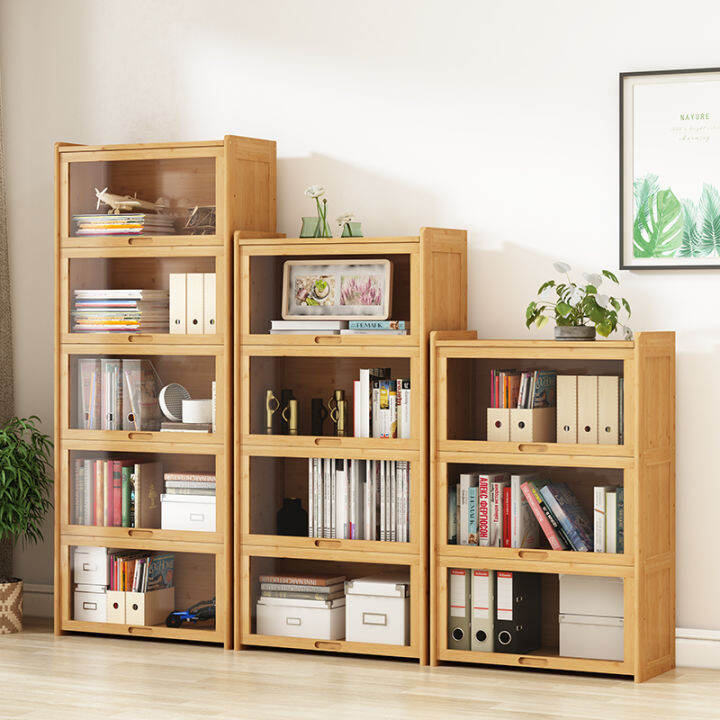 Bookcase Glass Door Combination Dustproof Bookshelf Shelf Solid Wood