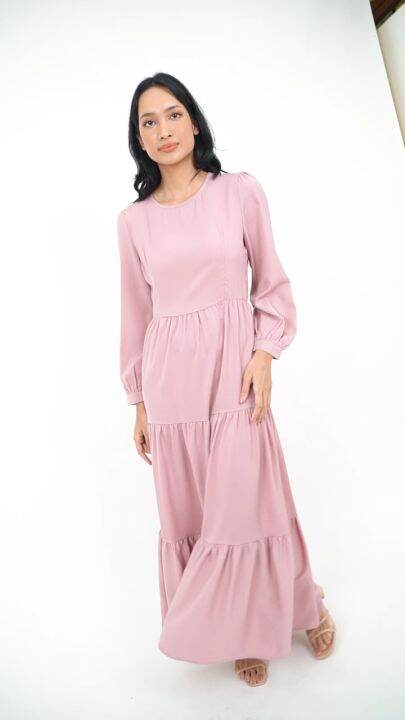 Forest x Hatta Dolmat Ladies Woven Long Sleeve Maxi Tiered Dress | Baju ...