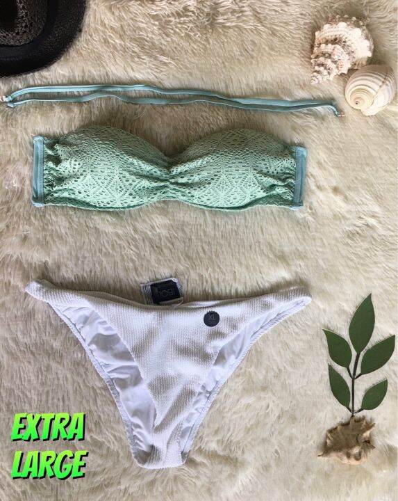 UQ EXTRA LARGE MINT BANDEAU DETACHABLE STRAP WHITE HIPPED TWO PIECE