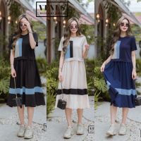 Three Tone Dress แม๊กซี่เดรสทรีโทน ด้านบนแต่งผ้ายืดหยุ่นช่วงชายแต่งผ้าคล้ายผ้าเชิ๊ต งานสวยมากๆนะคะ ใส่สบายคะ แม๊ทกับรองเท้าผ้าใบก็น่ารักคะ