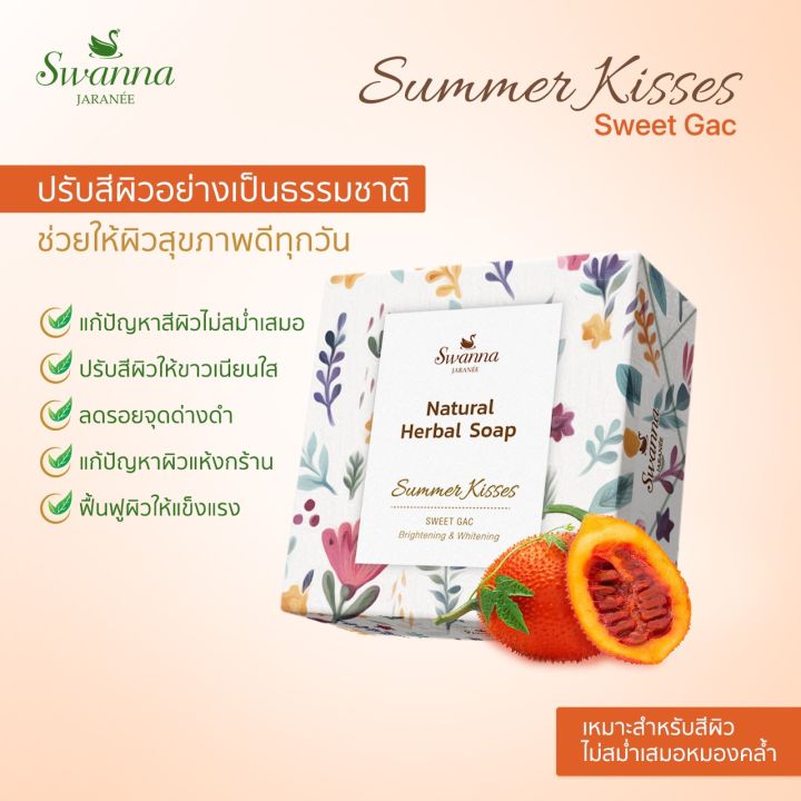 สบู่ฟักข้าวผสมน้ำผึ้ง-swanna-jaranee-sweet-gac-soap-สูตรผิวกระจ่างใส-ปรับสีผิวให้เสมอ-ลดเลือนจุดด่างดำ-ต่อต้านอนุมูลอิสระ-เหมาะสำหรับสีผิวไม่สม่