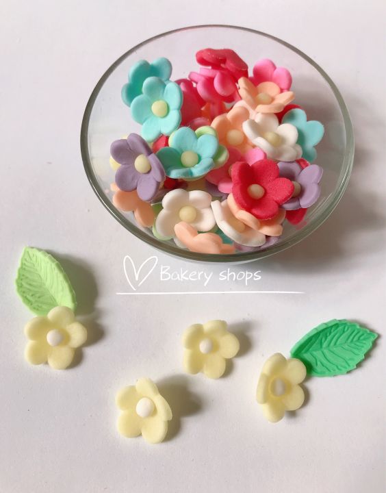 น้ำตาลตกแต่งเค้ก-คัพเค้ก-รูปดอกไม้-ขนาด-2cm-สามารถทานได้